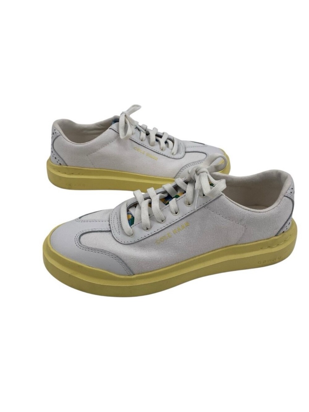 Cole Haan Women's Size 6.5 White Yellow Grandpro Rally Canvas Sneakers Lemons